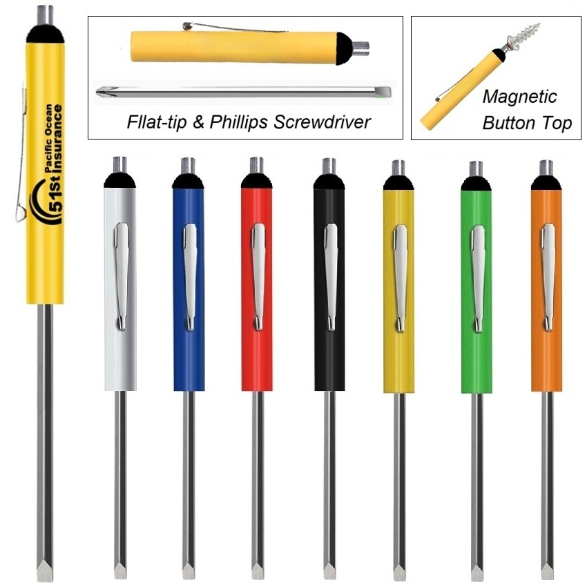 Reversible Screwdriver with Magnetic Button Top