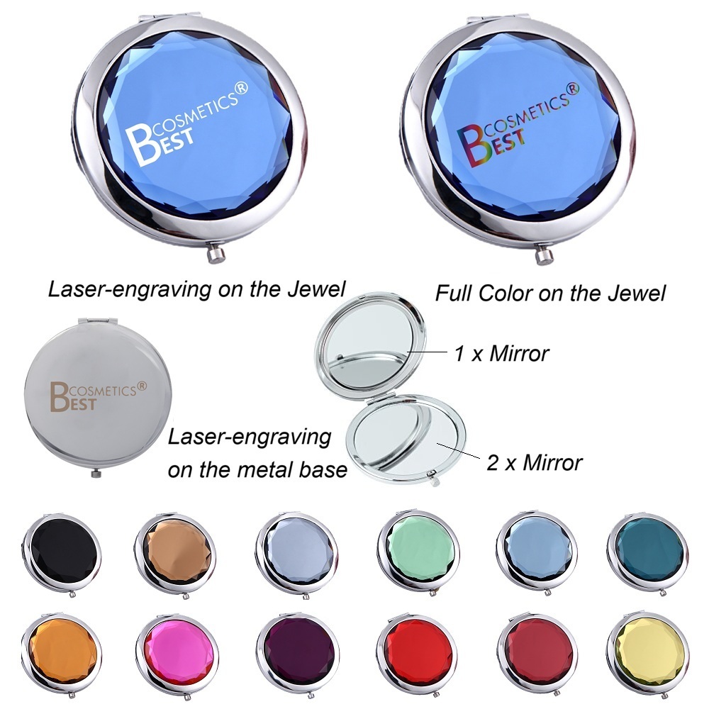 LJS0137-Jewel Compact Mirror-Silver Metal Base