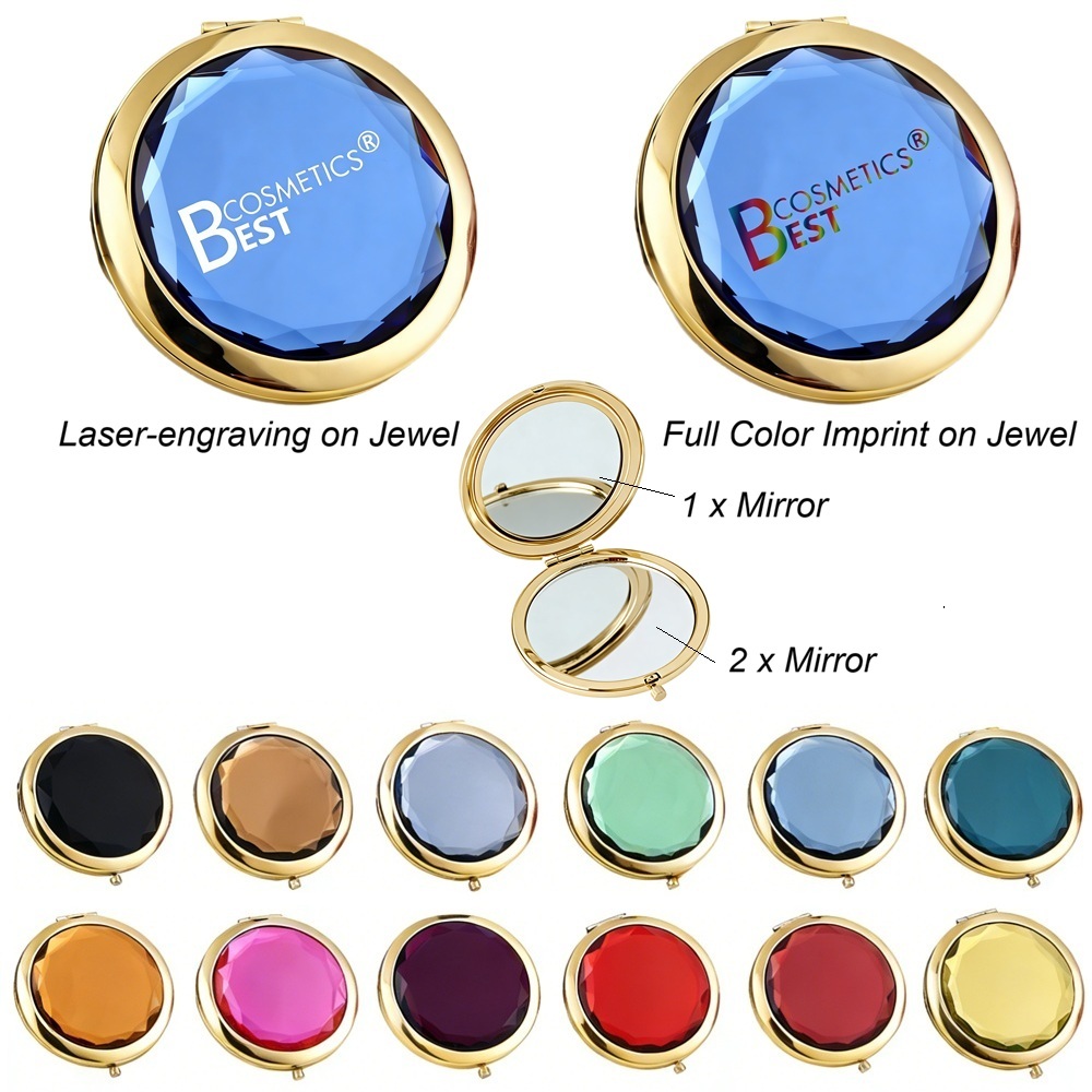 LJS0138-Jewel Compact Mirror-Gold Metal Base