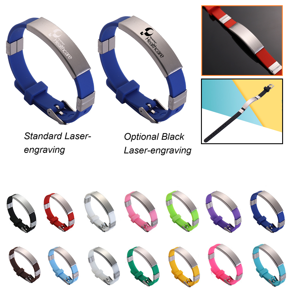 LJS0345-Adjustbale Silicone Wristband with Metal Accent 