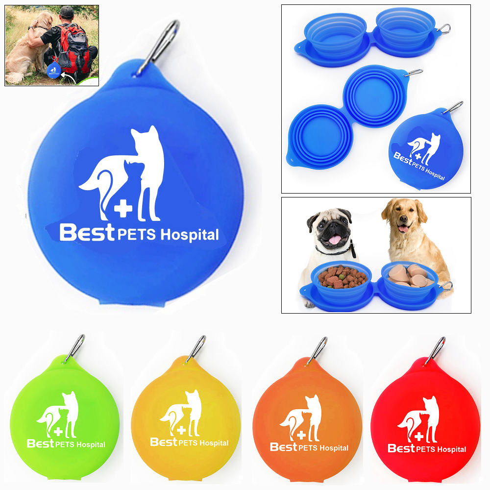 LJS0379-Silicone Twin Bowls for Pets with Carabiner