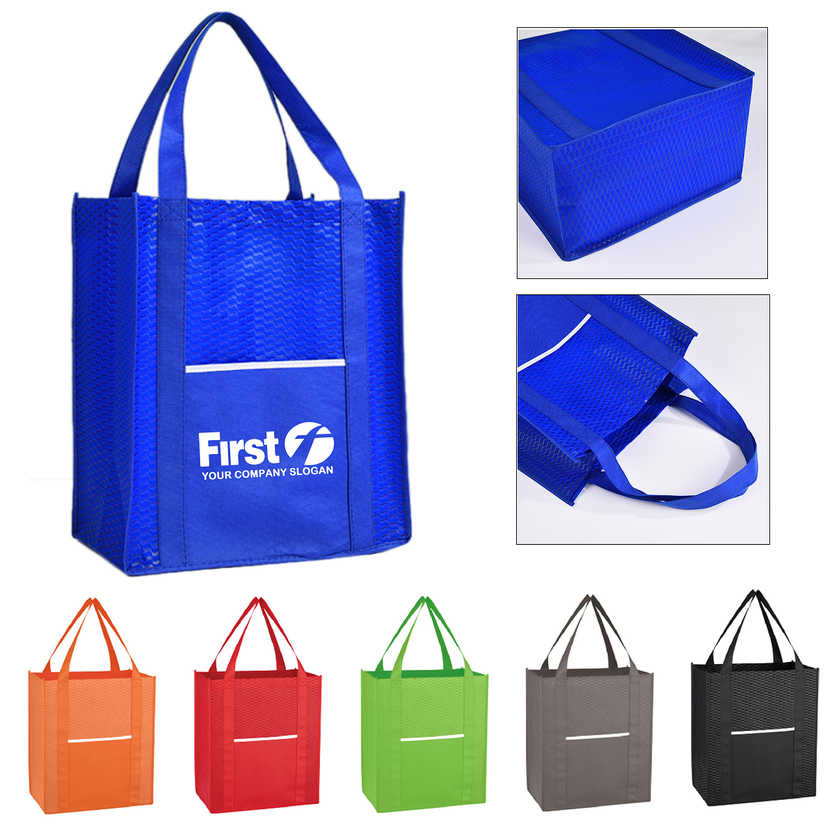 LJS0385-Wave Design Non-woven Shopper Tote Bag with Front Pocket