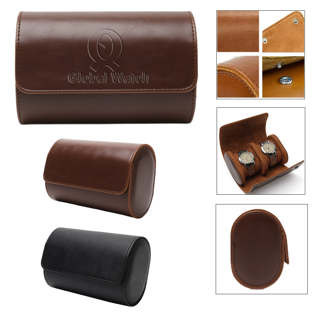 LJS0387-Leather Double Watch Rolls- 2 Slots