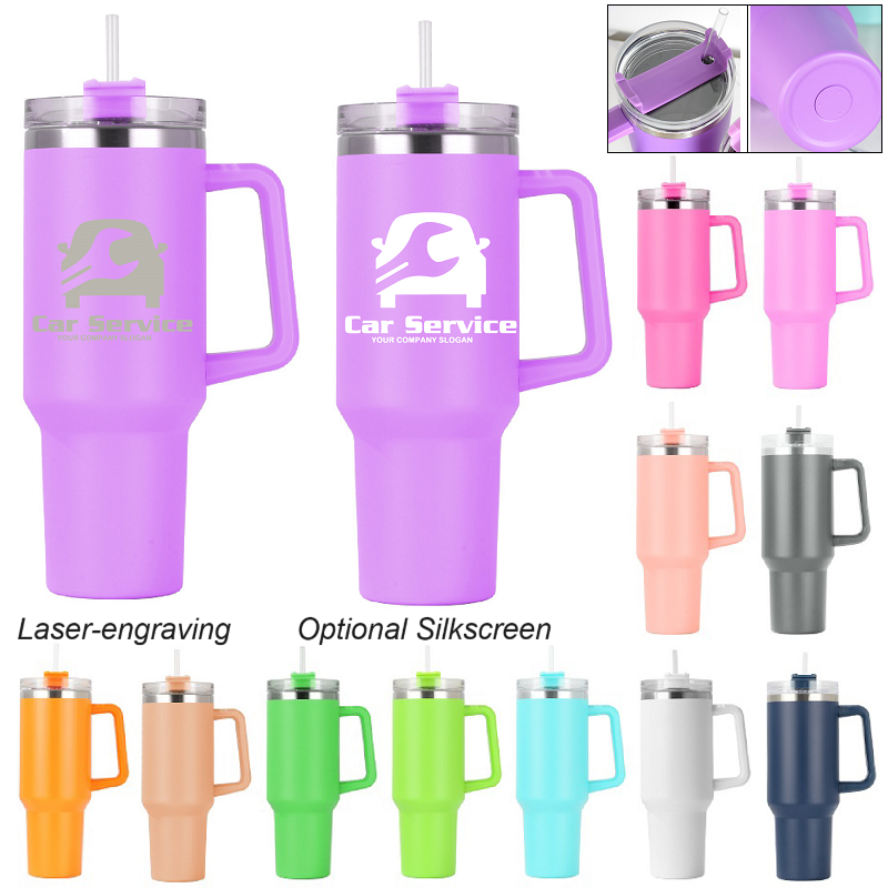 LJS0414-40oz Double wall Vacuum Insulated Tumbler with Handle and Straw