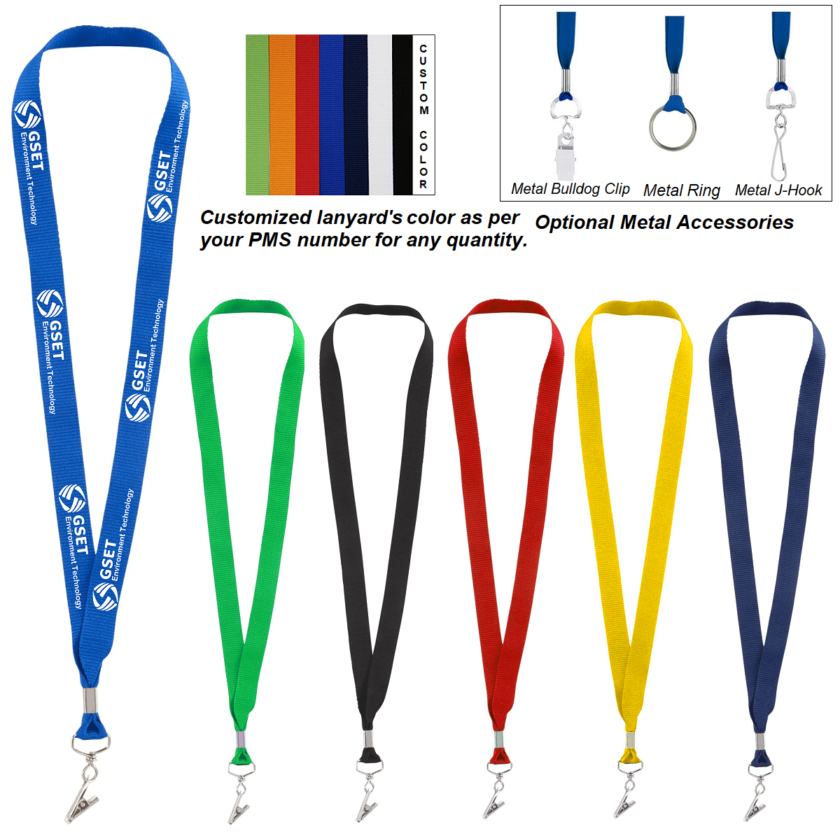LJS0422-Lanyard with Metal Crimp and Metal Bulldog Clip