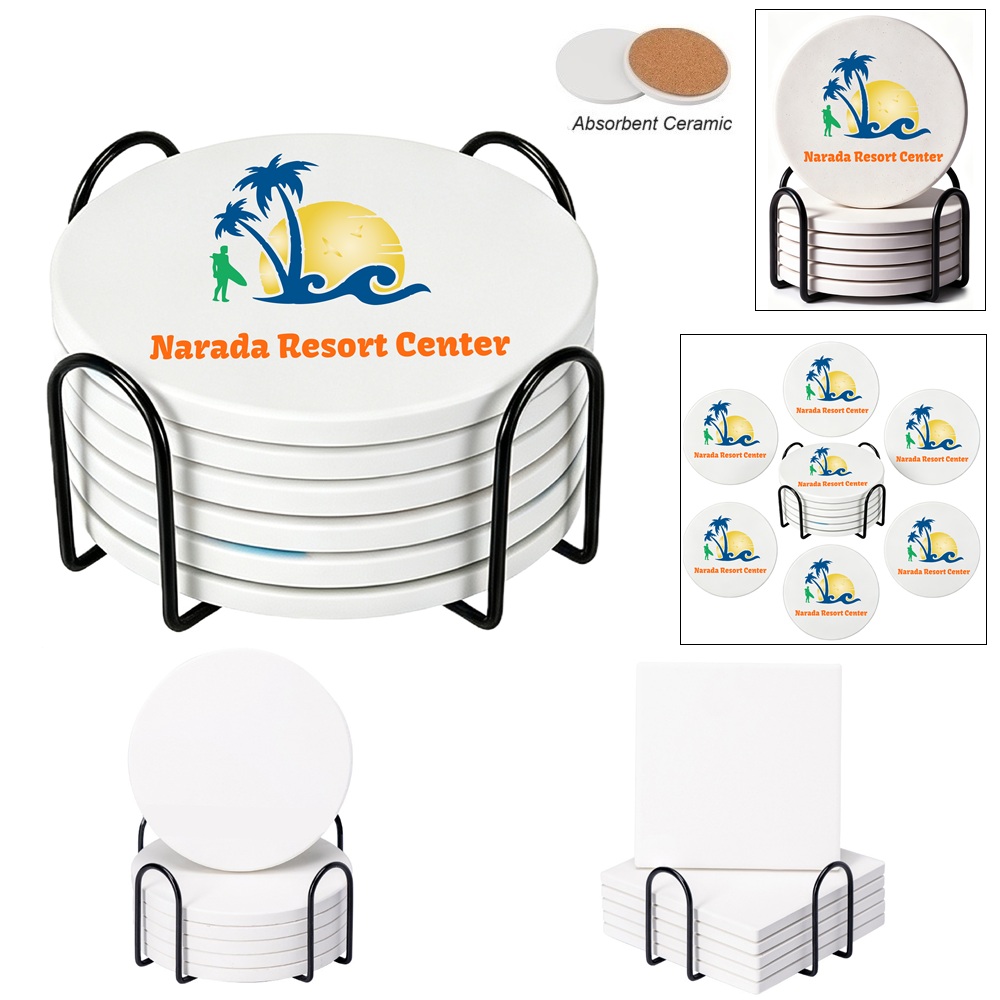 LJS0224-Absorbent 6-Piece Ceramic Coaster Set